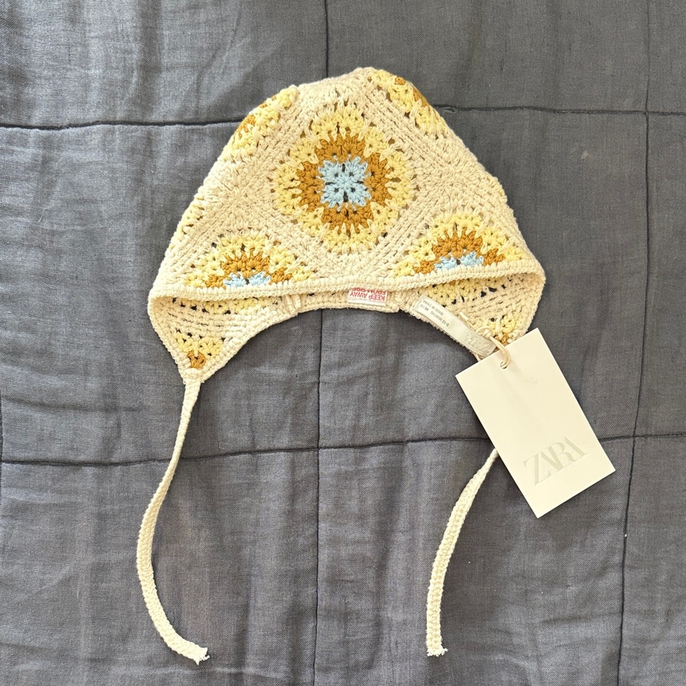 Zara Kids Crochet Hat - Cream, Yellow, and Blue Accents
